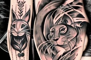 A a rabbit smoking a Native American pipe; and a panther from the movie The Edge tattoo idea