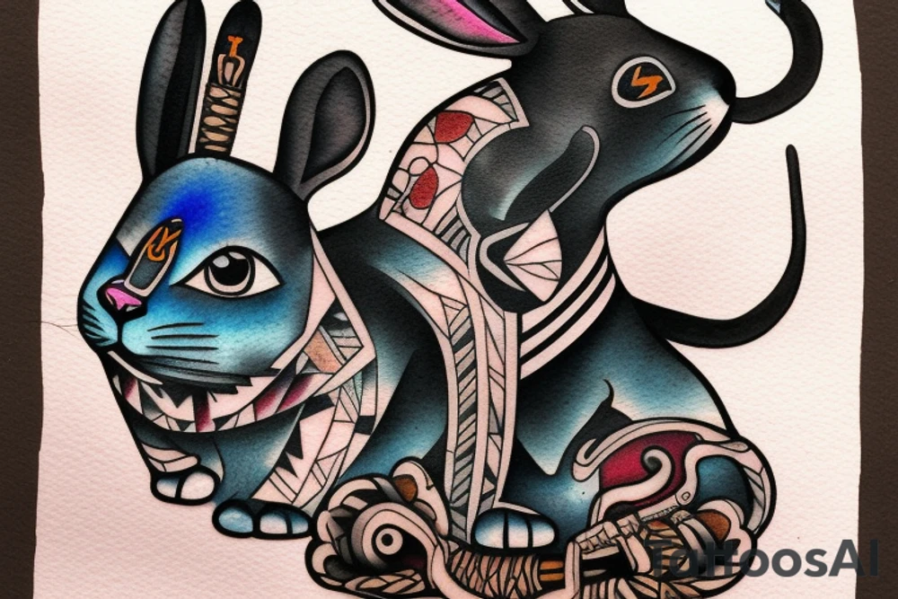 A a rabbit smoking a Native American pipe; and a panther from the movie The Edge tattoo idea