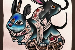 A a rabbit smoking a Native American pipe; and a panther from the movie The Edge tattoo idea