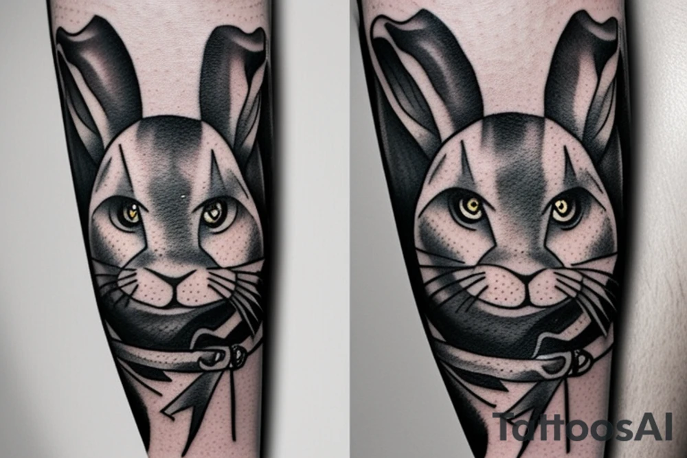 A a rabbit smoking a Native American pipe; and a panther on the forearm tattoo idea