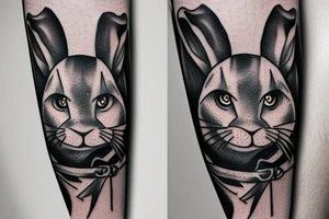 A a rabbit smoking a Native American pipe; and a panther on the forearm tattoo idea