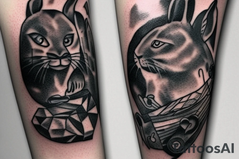 A a rabbit smoking a Native American pipe; and a panther on the forearm tattoo idea