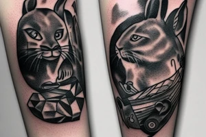 A a rabbit smoking a Native American pipe; and a panther on the forearm tattoo idea
