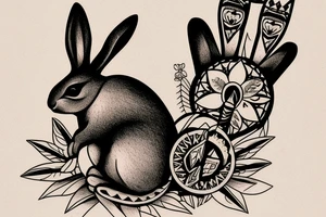 Rabbit smoking a Native American peace pipe tattoo idea