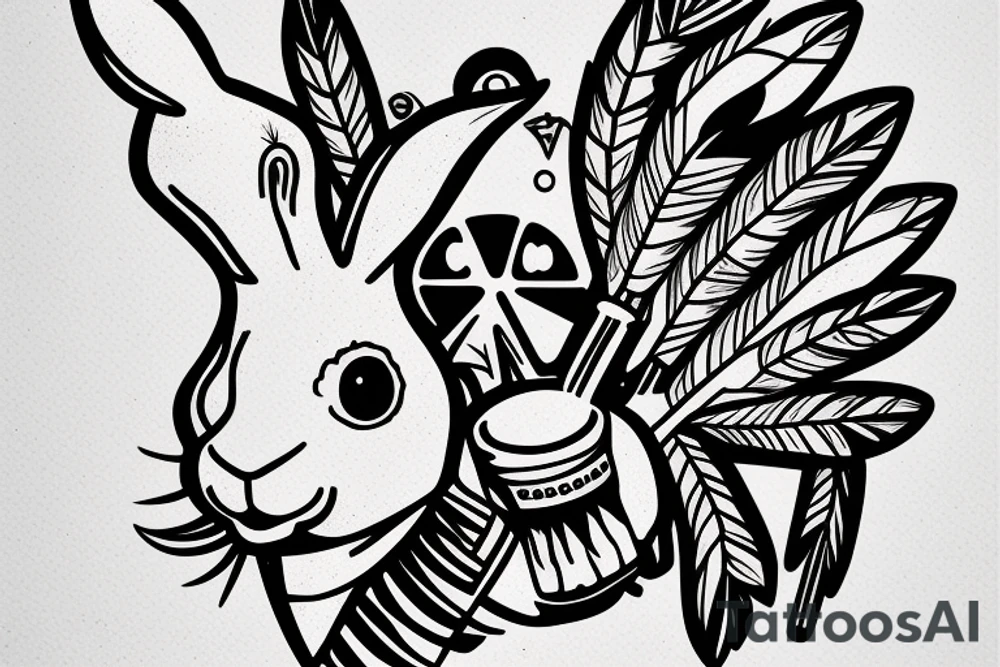 Rabbit smoking a Native American peace pipe tattoo idea
