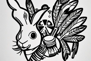 Rabbit smoking a Native American peace pipe tattoo idea