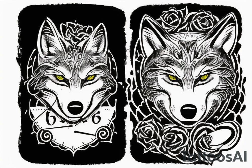 Wolf on graveyard with a clock tattoo idea