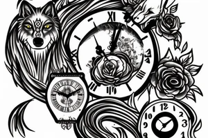 Wolf on graveyard with a clock tattoo idea
