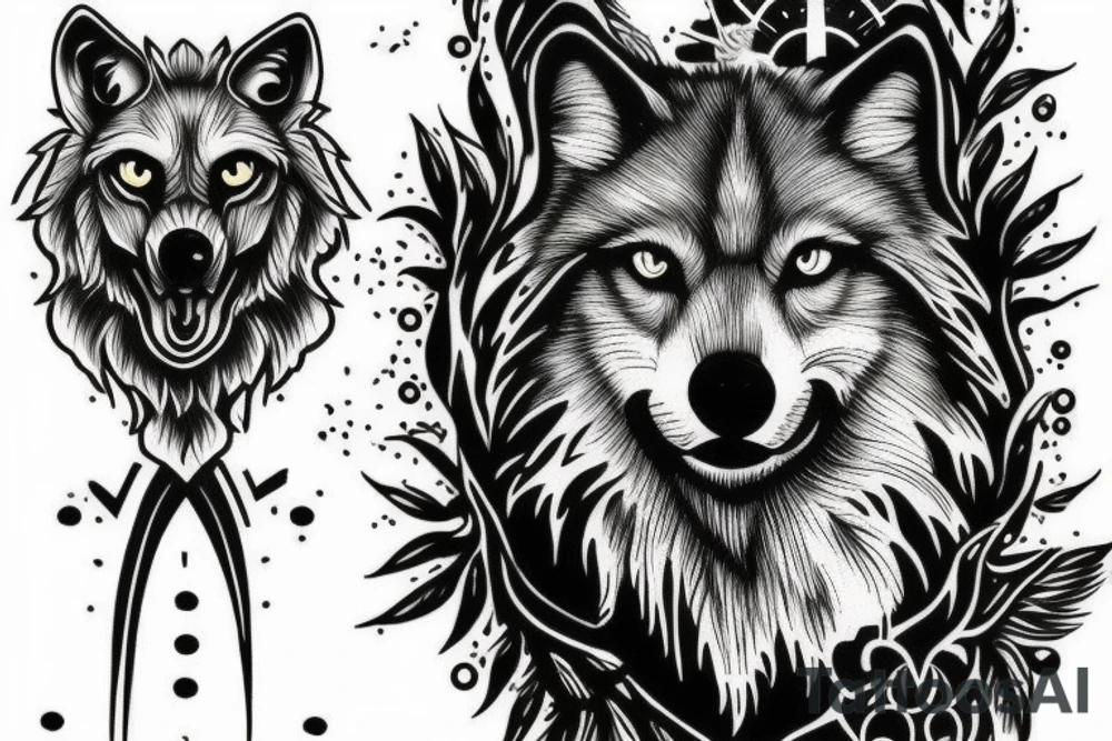 Wolf on graveyard with a clock tattoo idea