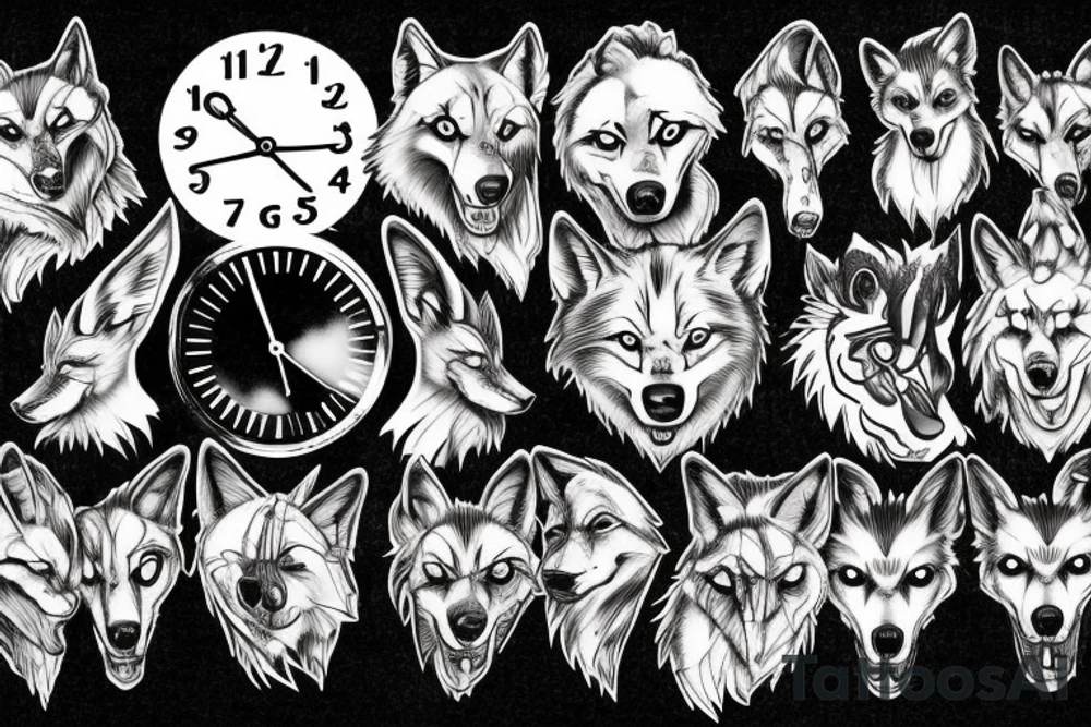 Wolf on graveyard with a clock tattoo idea