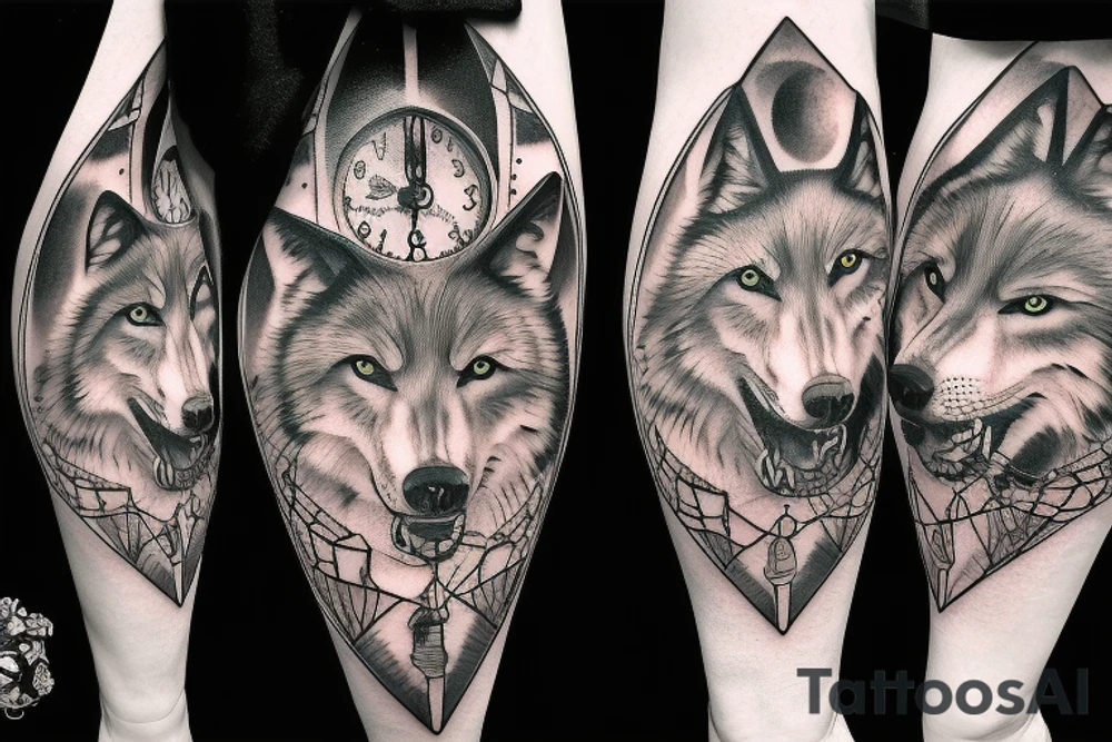 Wolf on graveyard with a clock tattoo idea