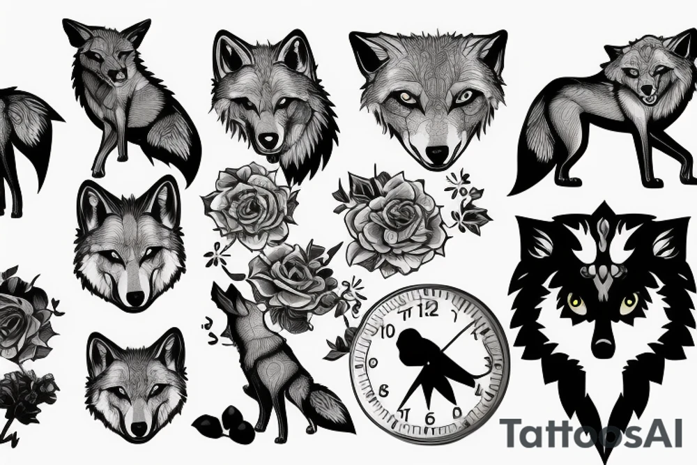 Wolf on graveyard with a clock tattoo idea