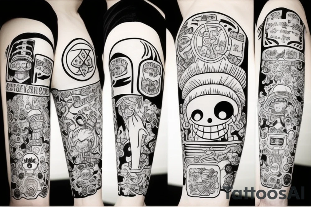 one piece inspired wiht pharmaceutical elements tattoo idea