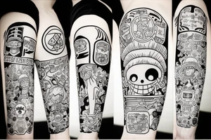 one piece inspired wiht pharmaceutical elements tattoo idea