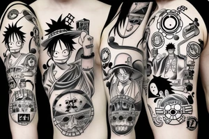 one piece inspired wiht pharmaceutical elements tattoo idea