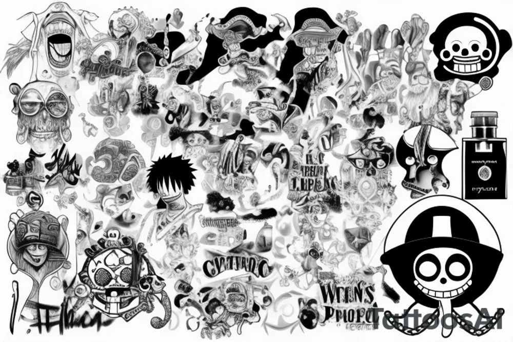 one piece inspired wiht pharmaceutical elements for neck tattoo idea