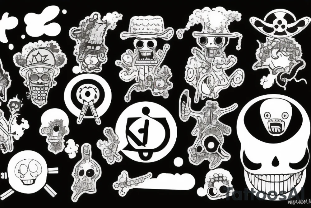 one piece inspired wiht pharmaceutical elements tattoo idea