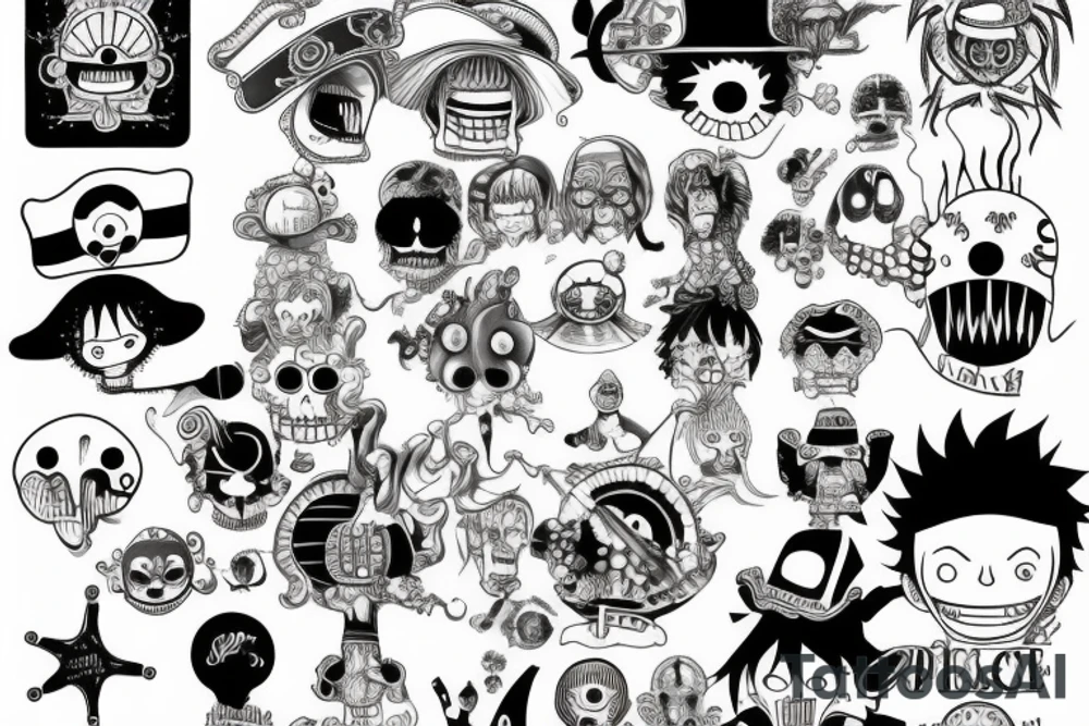 one piece inspired wiht pharmaceutical elements tattoo idea