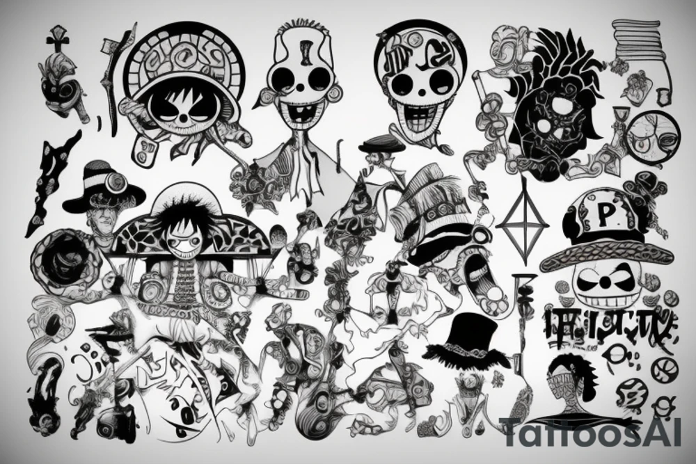 one piece inspired wiht pharmaceutical elements tattoo idea