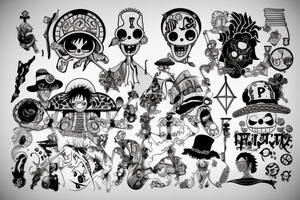 one piece inspired wiht pharmaceutical elements tattoo idea