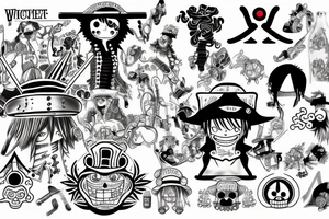 one piece inspired wiht pharmaceutical elements tattoo idea