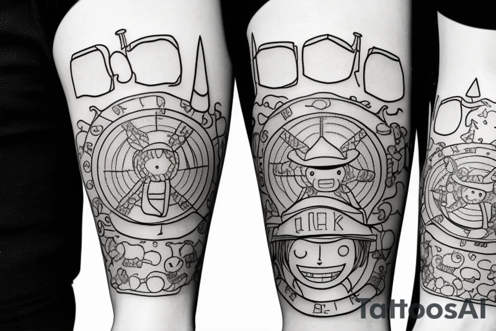 one piece inspired wiht pharmaceutical elements tattoo idea