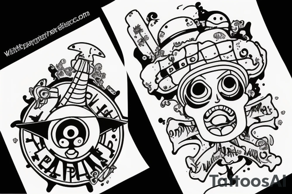 one piece inspired wiht pharmaceutical elements tattoo idea