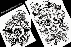 one piece inspired wiht pharmaceutical elements tattoo idea