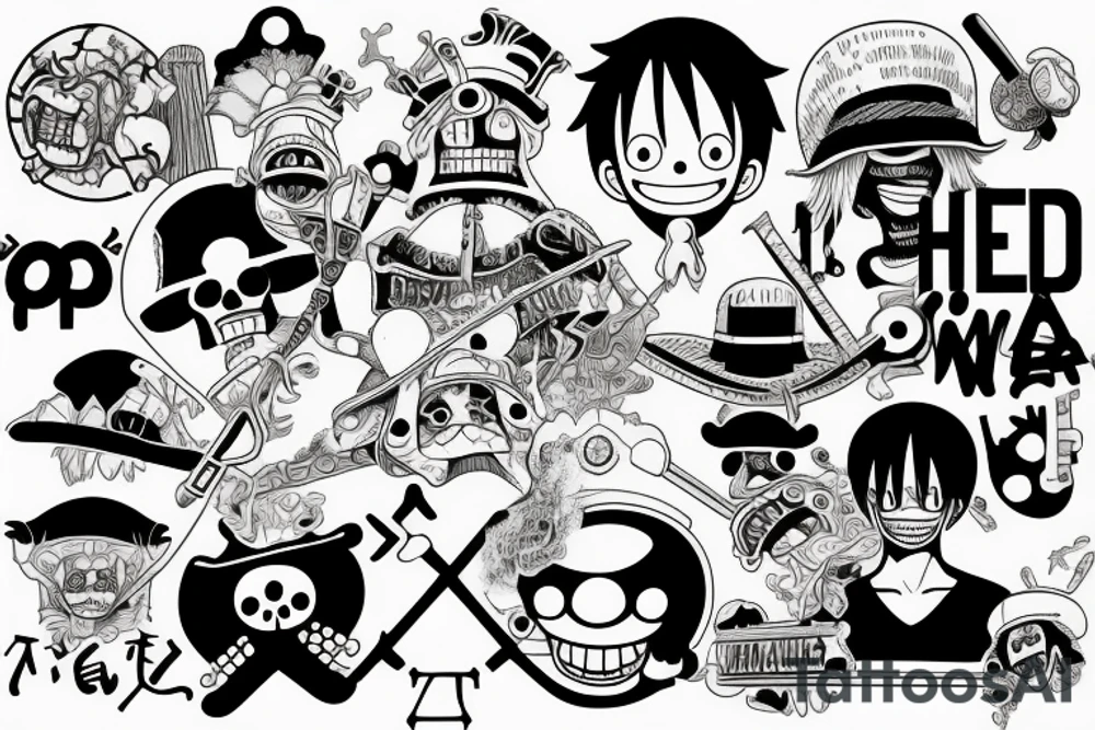 one piece inspired wiht pharmaceutical elements tattoo idea