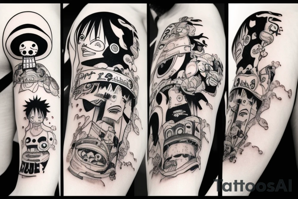 one piece inspired wiht pharmaceutical elements tattoo idea