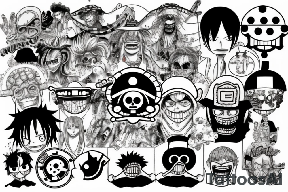 one piece inspired wiht pharmaceutical elements tattoo idea