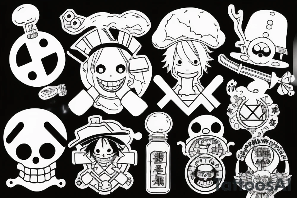 one piece anime with pharmaceutical elements placed on neck tattoo idea