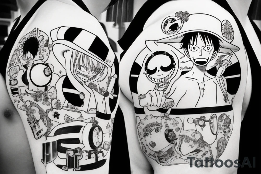 one piece anime with pharmaceutical elements placed on neck tattoo idea