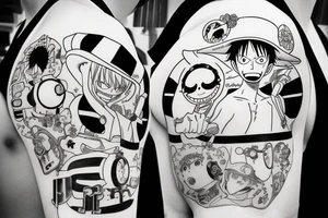 one piece anime with pharmaceutical elements placed on neck tattoo idea