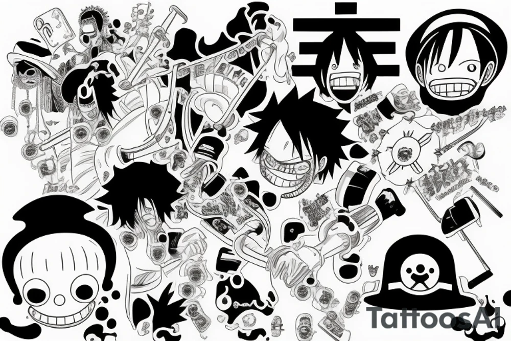 one piece anime with pharmaceutical elements placed on neck tattoo idea