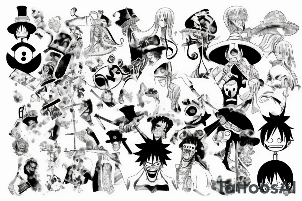 one piece anime with pharmaceutical elements placed on neck tattoo idea