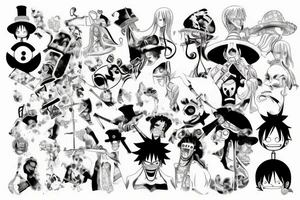 one piece anime with pharmaceutical elements placed on neck tattoo idea