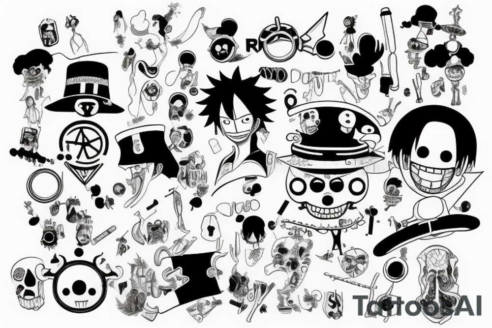 one piece anime with pharmaceutical elements placed on neck tattoo idea