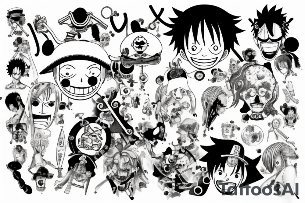 one piece anime with pharmaceutical elements placed on neck tattoo idea