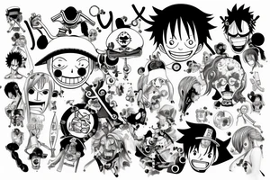 one piece anime with pharmaceutical elements placed on neck tattoo idea