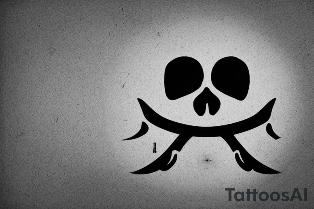 A small, stylized Rx symbol (commonly associated with pharmacy) integrated into the design.
Incorporate a background of the Jolly Roger symbol of the Straw Hat Pirates. 
Place the Rx symbol within the skull's eye socket or on the forehead area of the skull. tattoo idea