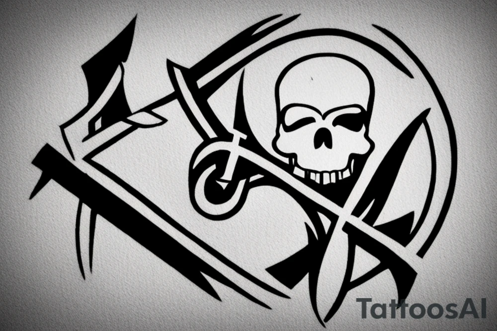 A small, stylized Rx symbol (commonly associated with pharmacy) integrated into the design.
Incorporate a background of the Jolly Roger symbol of the Straw Hat Pirates. 
Place the Rx symbol within the skull's eye socket or on the forehead area of the skull. tattoo idea