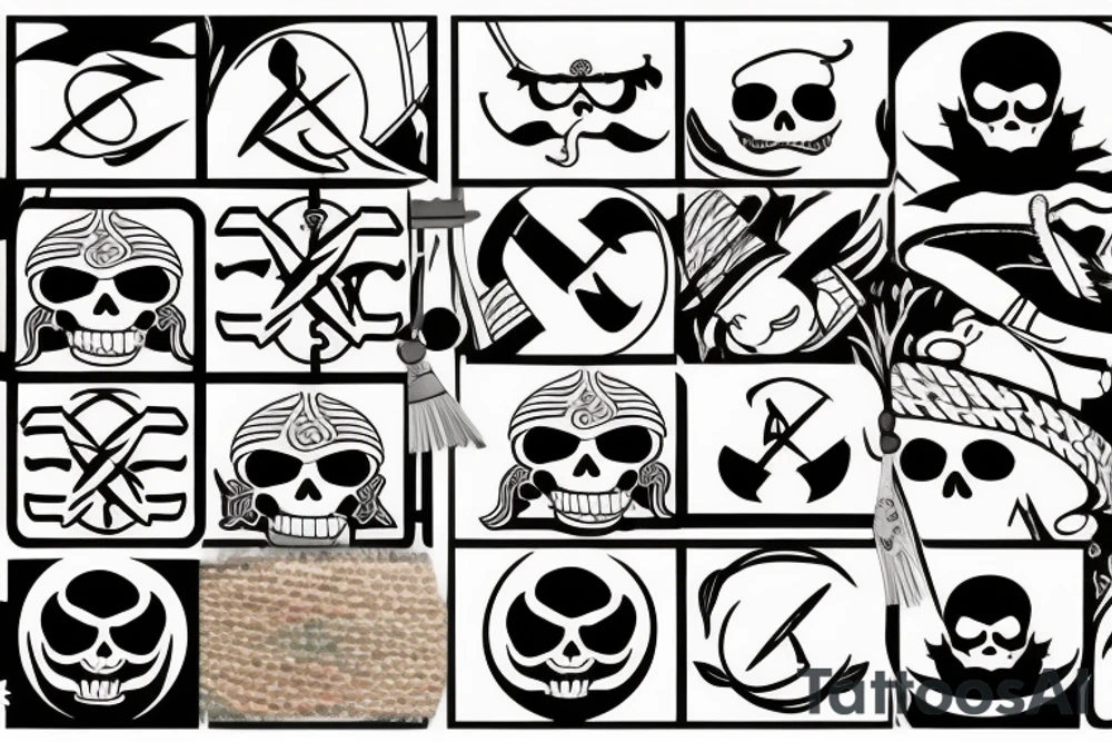A small, stylized Rx symbol
Incorporate a background of the Straw Hat Pirates. tattoo idea