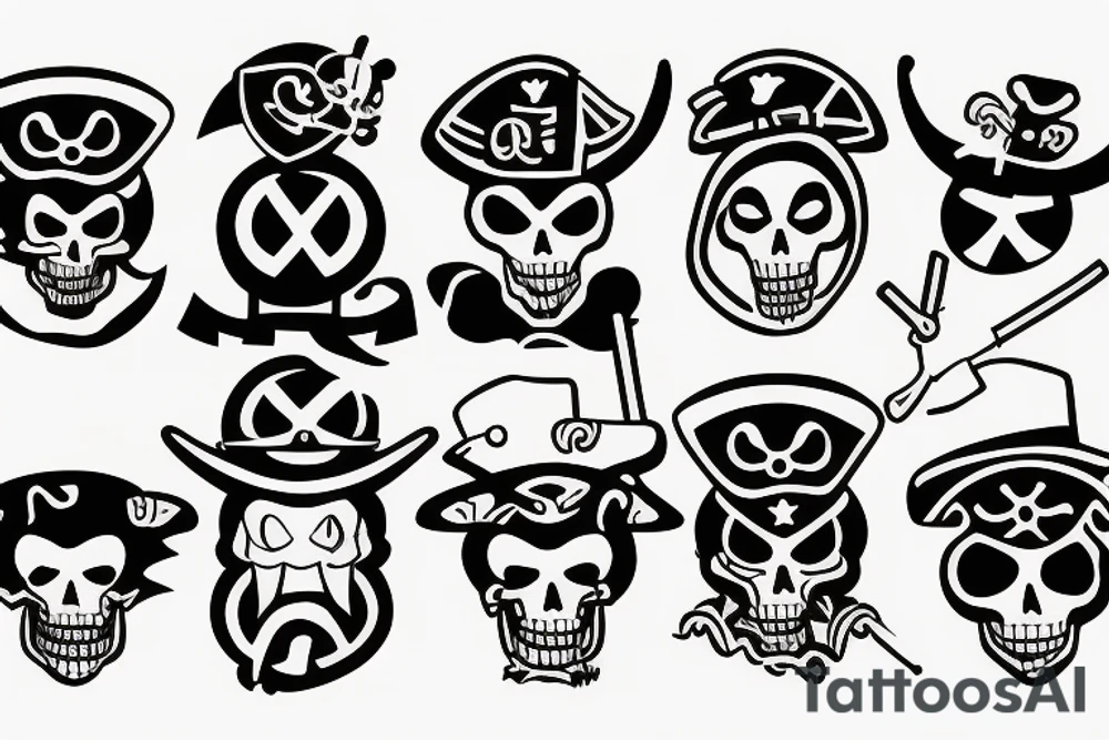 A small, stylized Rx symbol
Incorporate a background of the Straw Hat Pirates. tattoo idea