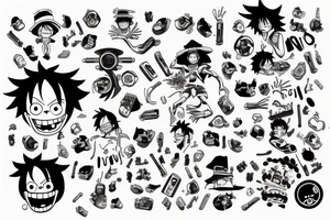 monkey d luffy incorporated with pharmaceutical elements tattoo idea