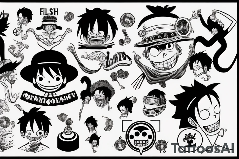 monkey d luffy incorporated with pharmaceutical elements tattoo idea