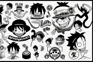monkey d luffy incorporated with pharmaceutical elements tattoo idea