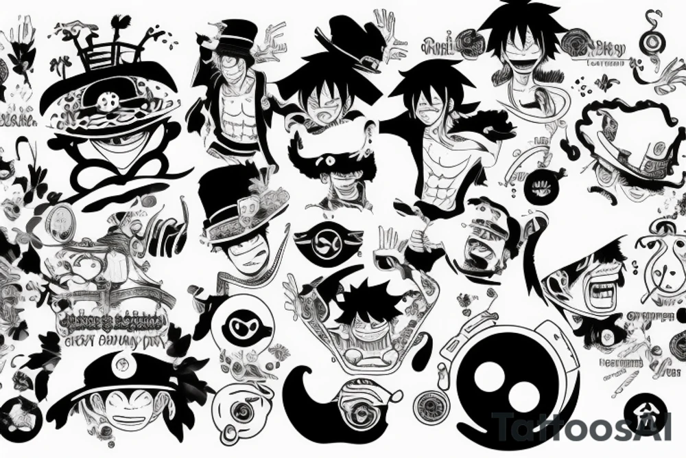 monkey d luffy incorporated with pharmaceutical elements tattoo idea