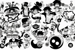 monkey d luffy incorporated with pharmaceutical elements tattoo idea