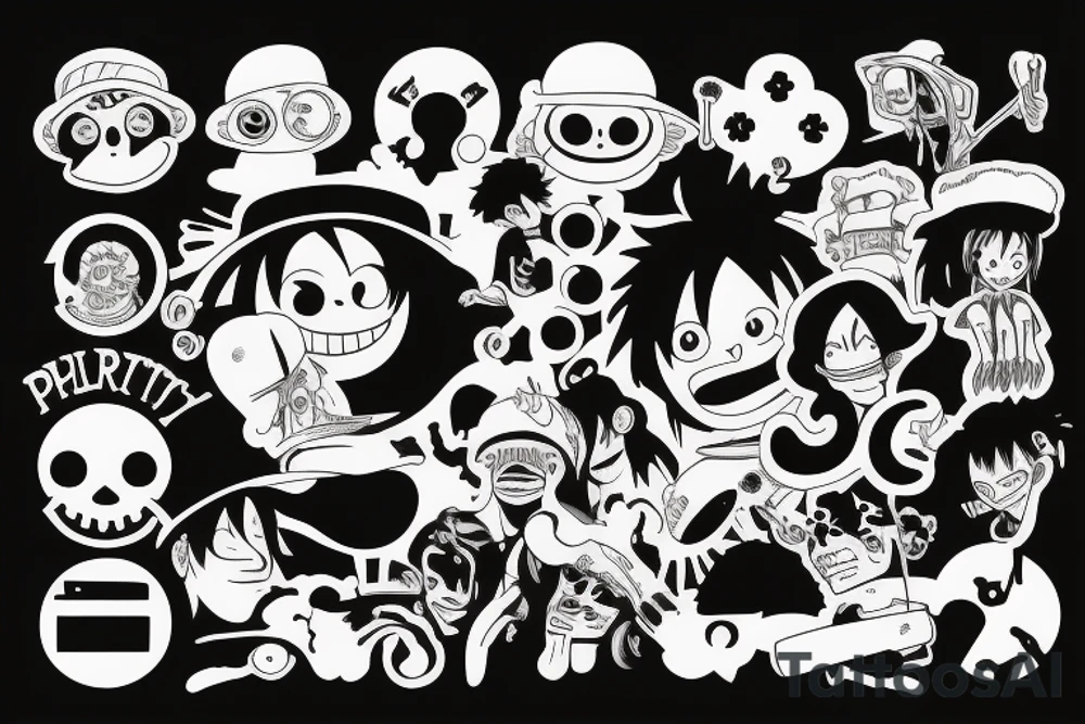 monkey d luffy incorporated with pharmaceutical elements tattoo idea